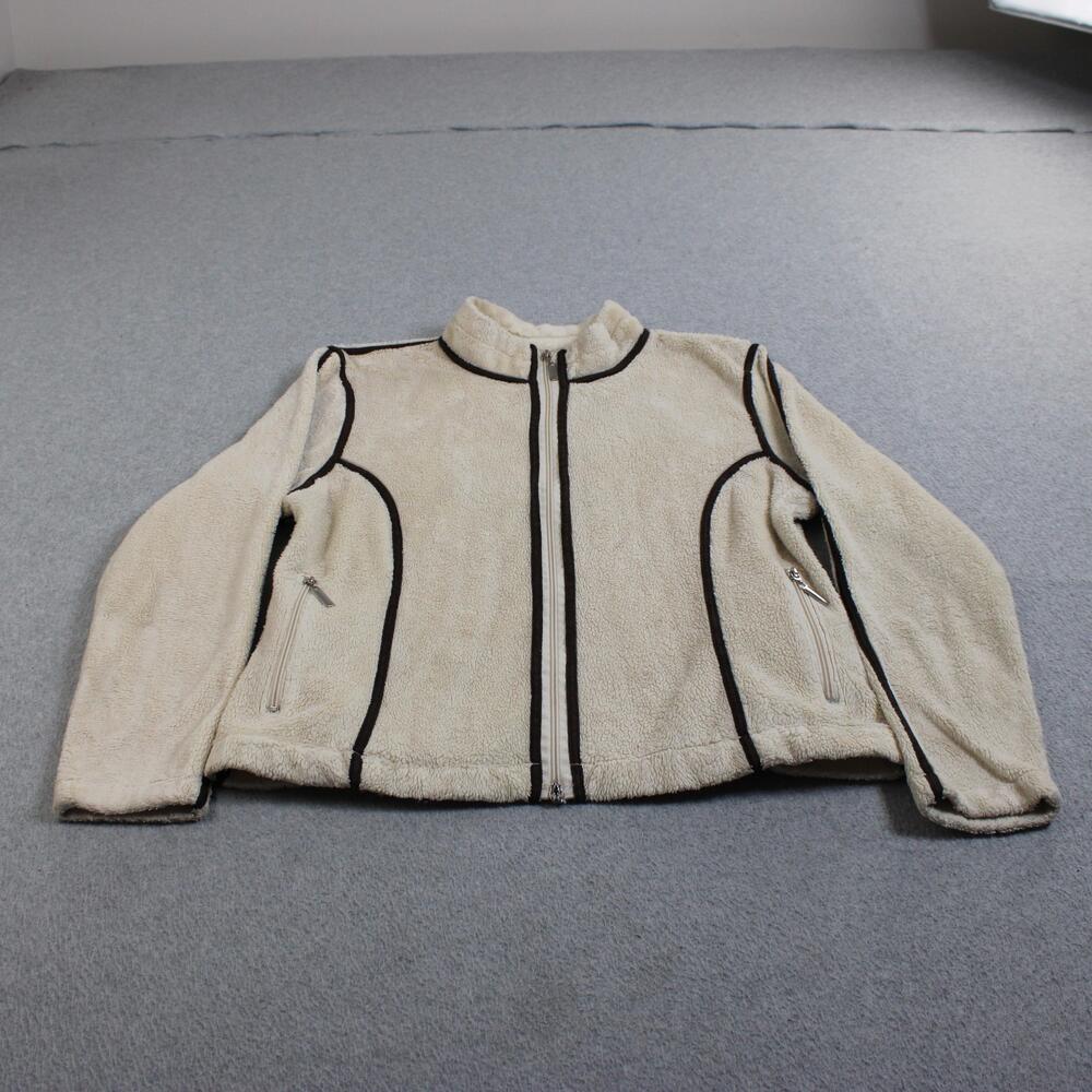 Wooly Bully Wear Jacket Women Medium White Fleece Full Zip Pockets Outdoor Cozy